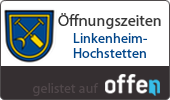Wappen von Linkenheim-Hochstetten mit dem Text Öffnungszeiten Linkenheim-Hochstetten